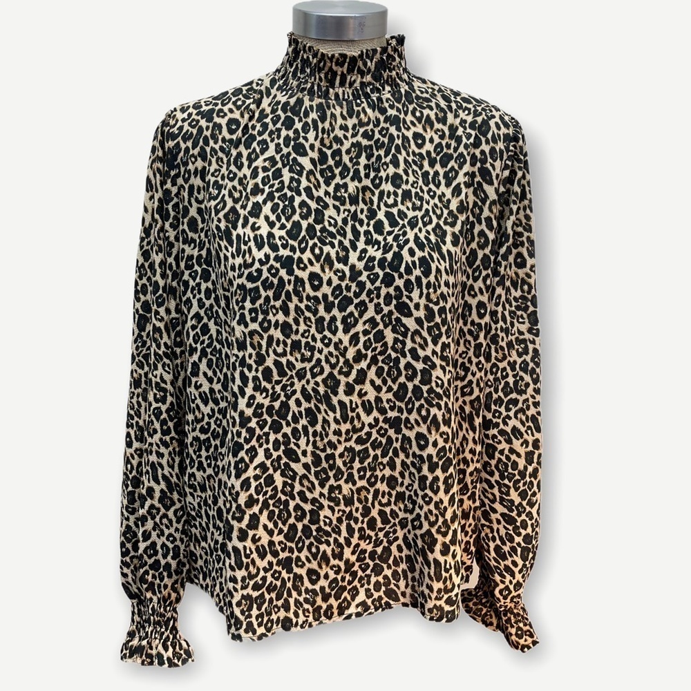 Boo‎ HOO smock neck leopard print long sleeve